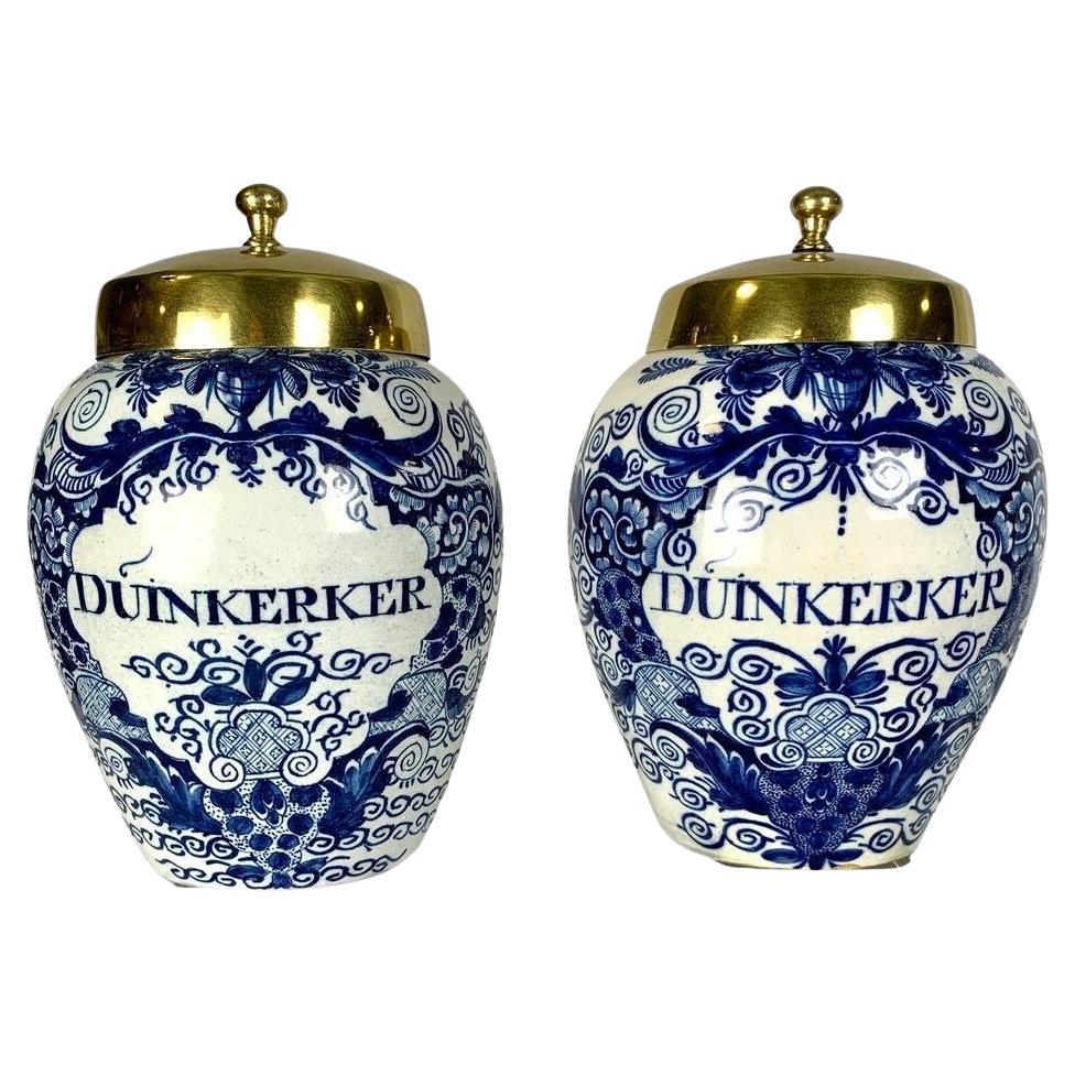 Pair Blue and White Delft Tobacco Jars Netherlands 18th Century circa 1770 For Sale