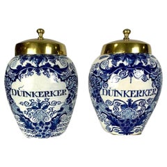 Used Pair Blue and White Delft Tobacco Jars Netherlands 18th Century circa 1770