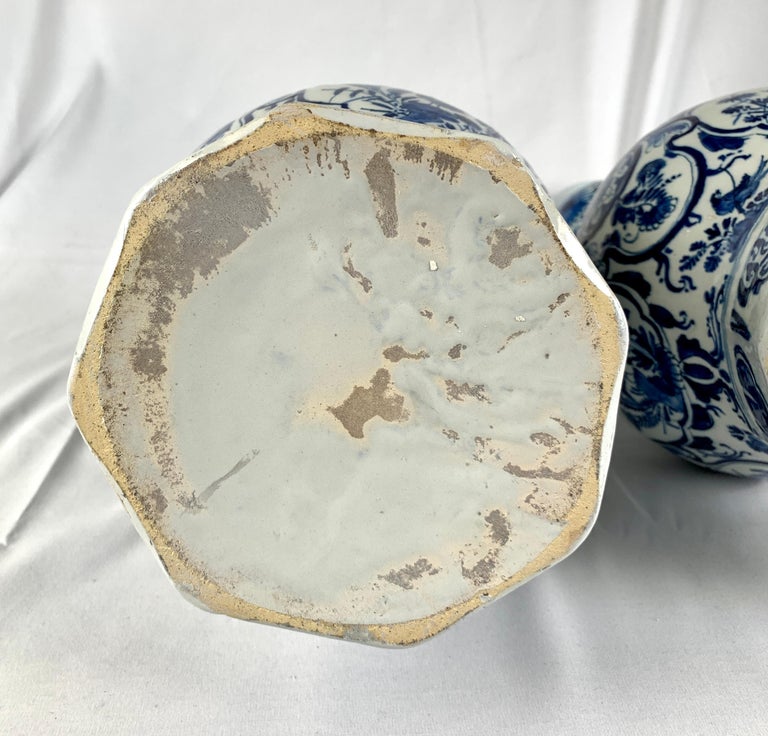 Pair Blue and White Delft Vases Hand Painted 18th Century circa 1770 ...