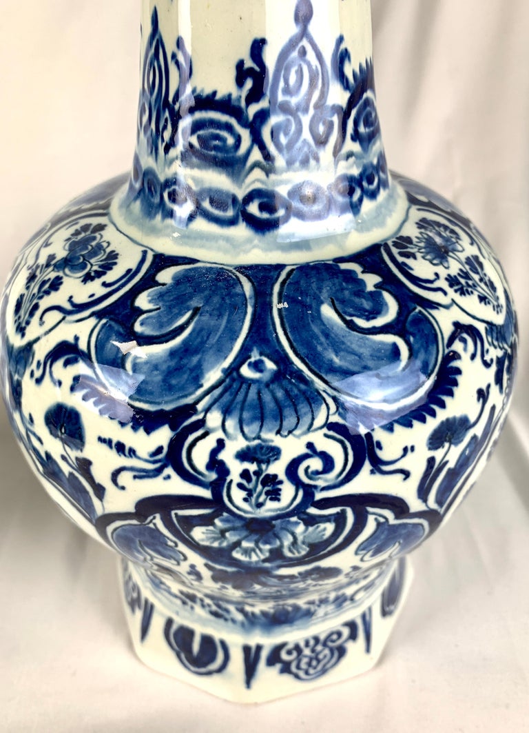 Pair Blue and White Delft Vases Hand Painted 18th Century circa 1770 ...
