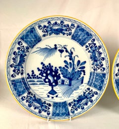 Pair Blue and White Dutch Delft Chargers Hand Painted 18th Century