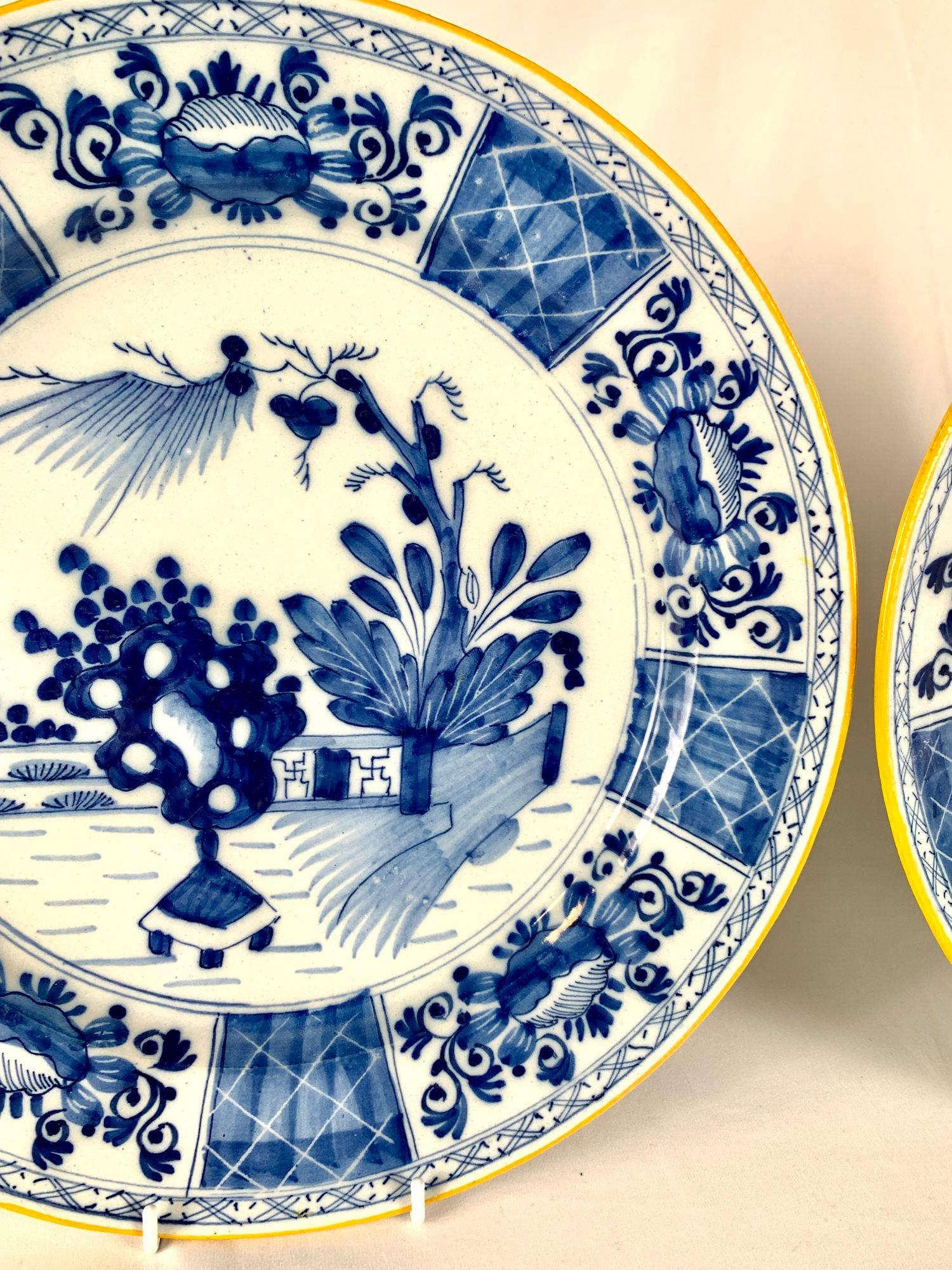 Pair Blue and White Dutch Delft Chargers Hand Painted 18th Century For Sale 1