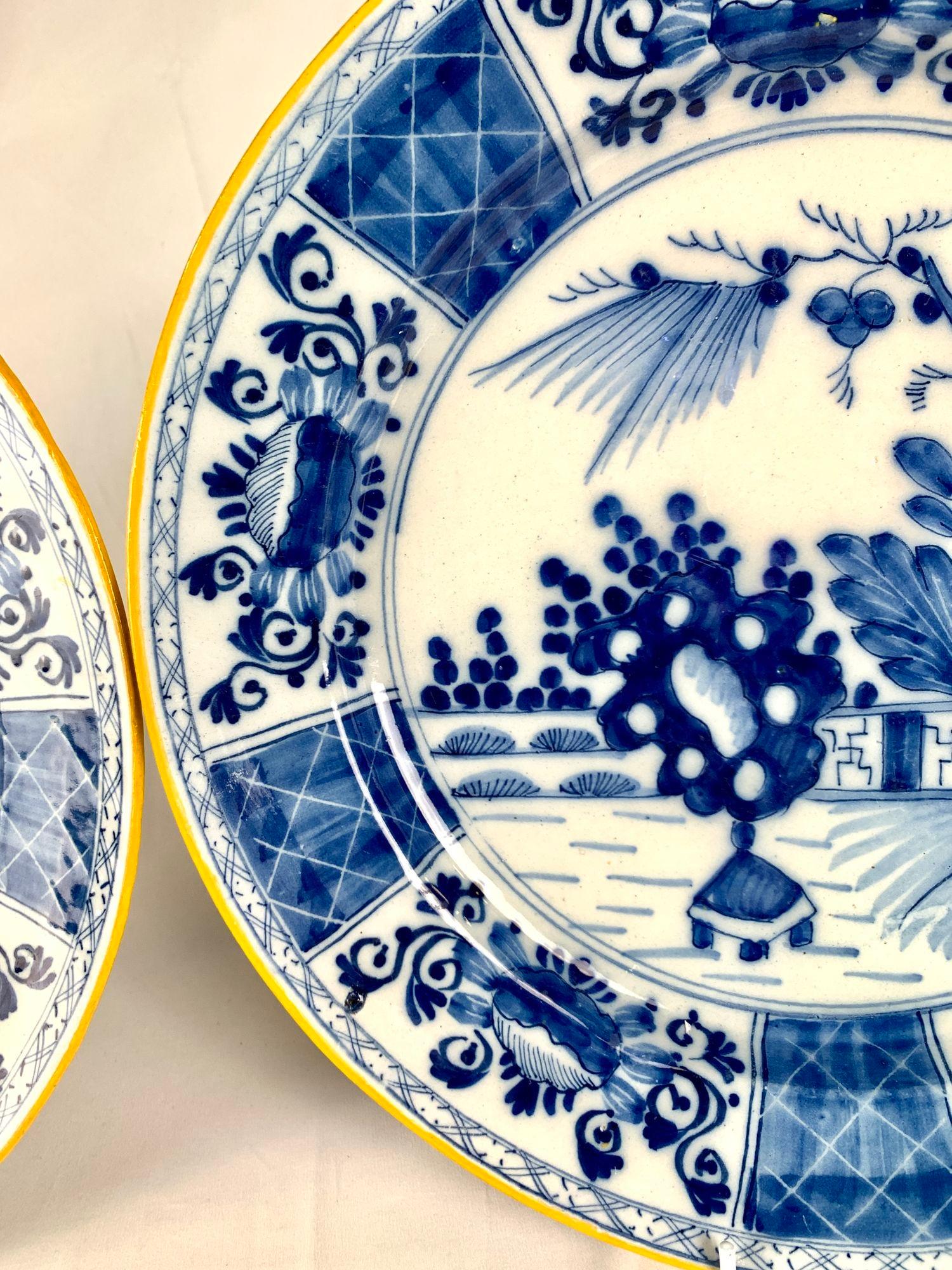 Pair Blue and White Dutch Delft Chargers Hand Painted 18th Century For Sale 2