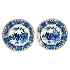 Antique Pair Blue and White Dutch Delft Chargers Hand Painted 18th Century