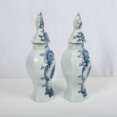 Pair of Blue and White Dutch Delft Mantle Jars Made, Netherlands, circa 1820