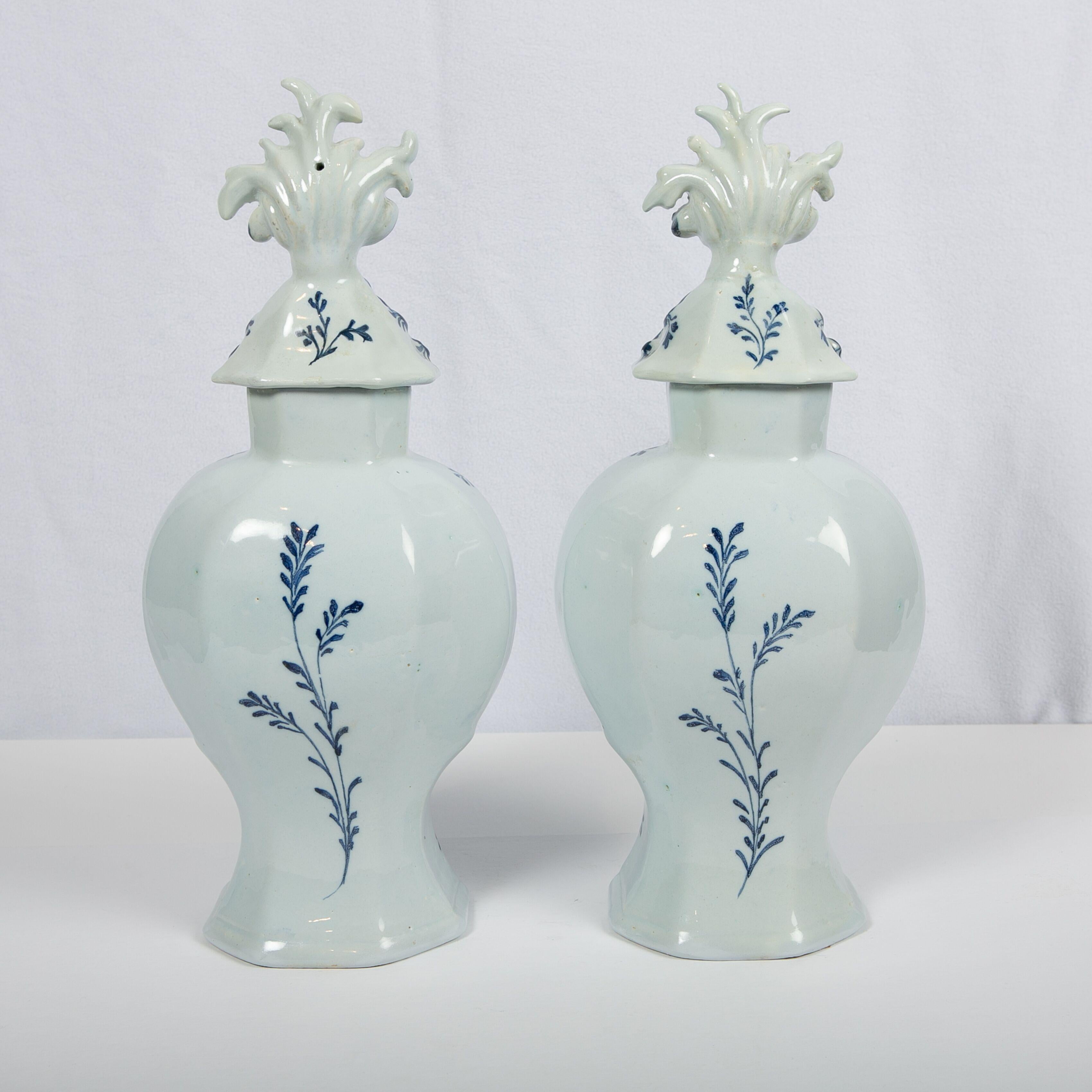 Rococo Pair of Blue and White Dutch Delft Mantle Jars Made, Netherlands, circa 1820