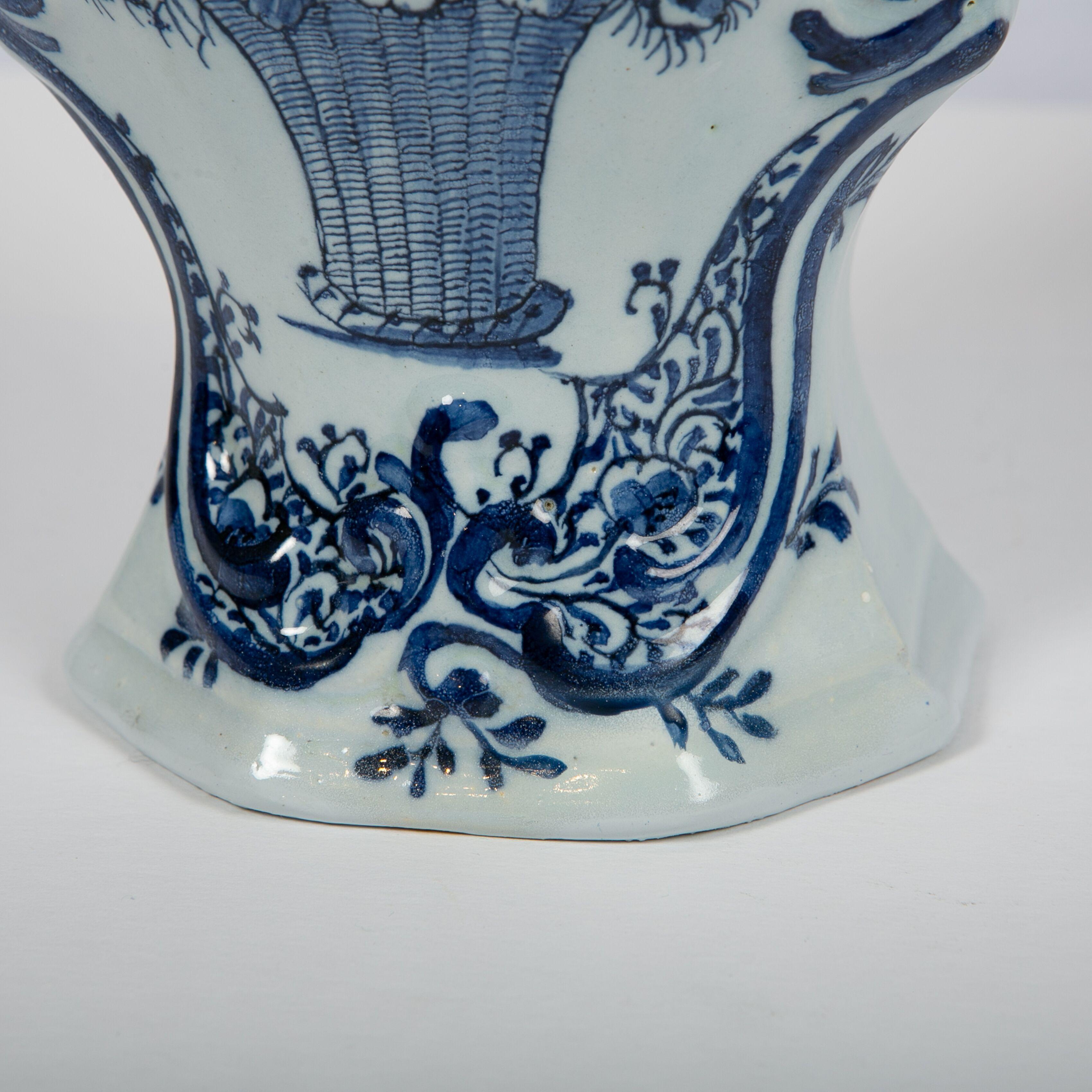 19th Century Pair of Blue and White Dutch Delft Mantle Jars Made, Netherlands, circa 1820