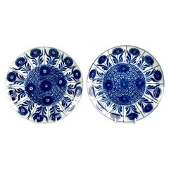 Pair Blue and White Dutch Delft Pancake Plates 18th Century Made by "The Claw"