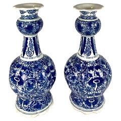 Pair Blue and White Dutch Delft Vases 18th Century Circa 1780