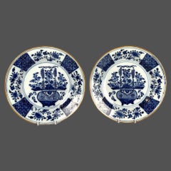Pair Blue and White Large Hand Painted Dutch Delft Plates The Axe Circa 1780