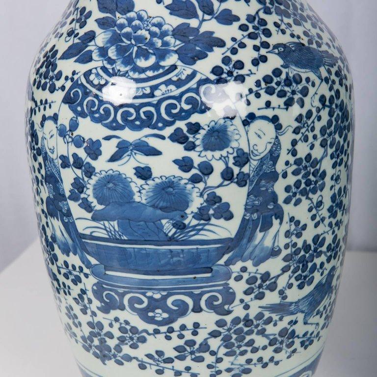 Qing Pair Blue and White Large Jars Antique Chinese Porcelain Hand-Painted