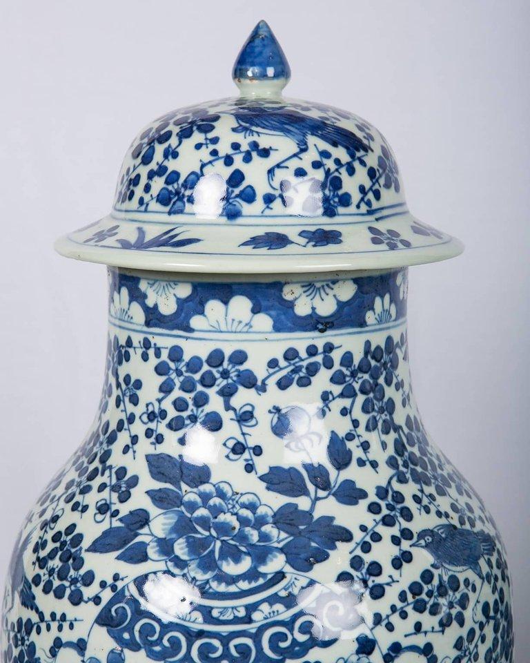 Pair Blue and White Large Jars Antique Chinese Porcelain Hand-Painted 2