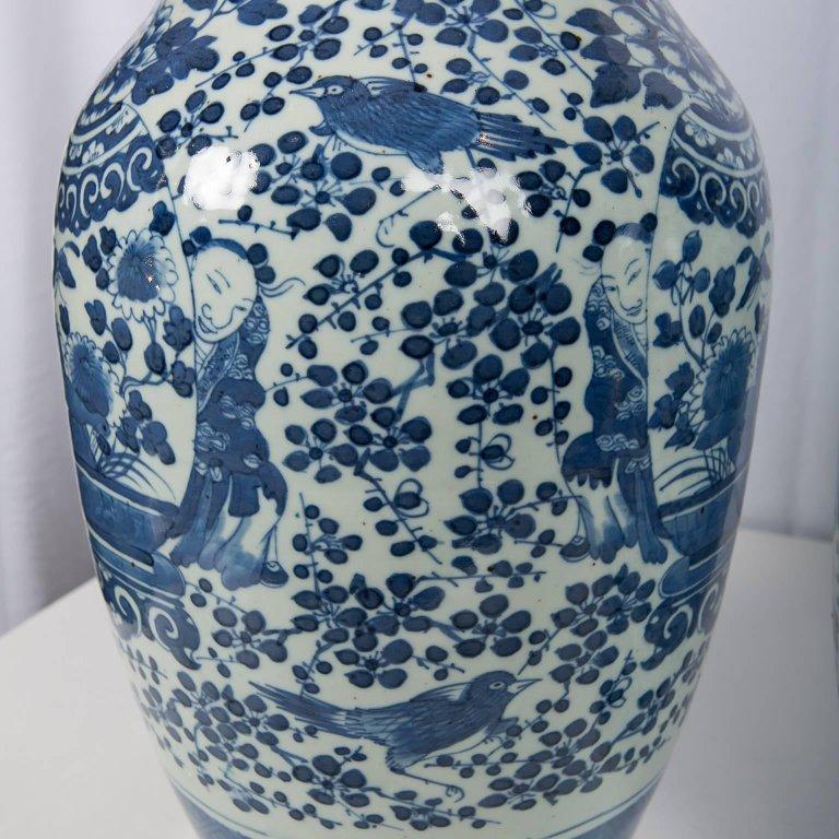 Pair Blue and White Large Jars Antique Chinese Porcelain Hand-Painted 4