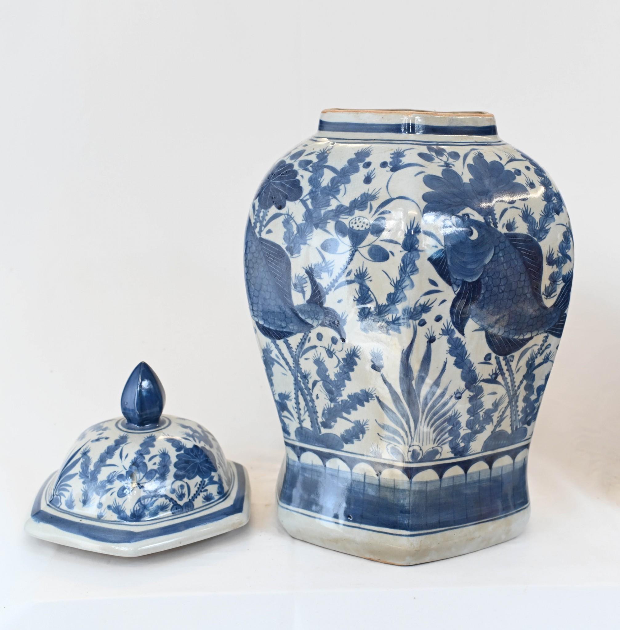 Pair Blue and White Porcelain Ginger Jars Goldfish Urn Ming In Good Condition In Potters Bar, GB