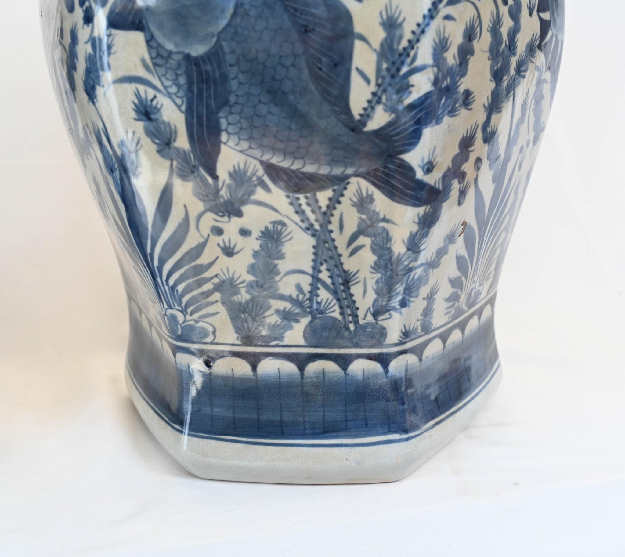 Pair Blue and White Porcelain Ginger Jars Goldfish Urn Ming 1