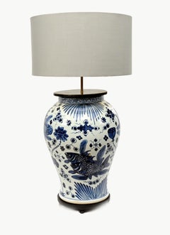 Pair Blue and White Porcelain Table Lamps Chinese Lights Ginger Jar