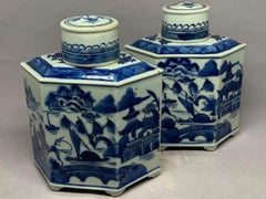 Pair of Blue and White Tea Caddies