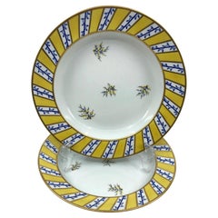 Antique Pair Blue and Yellow Gilt Derby Soup Plates
