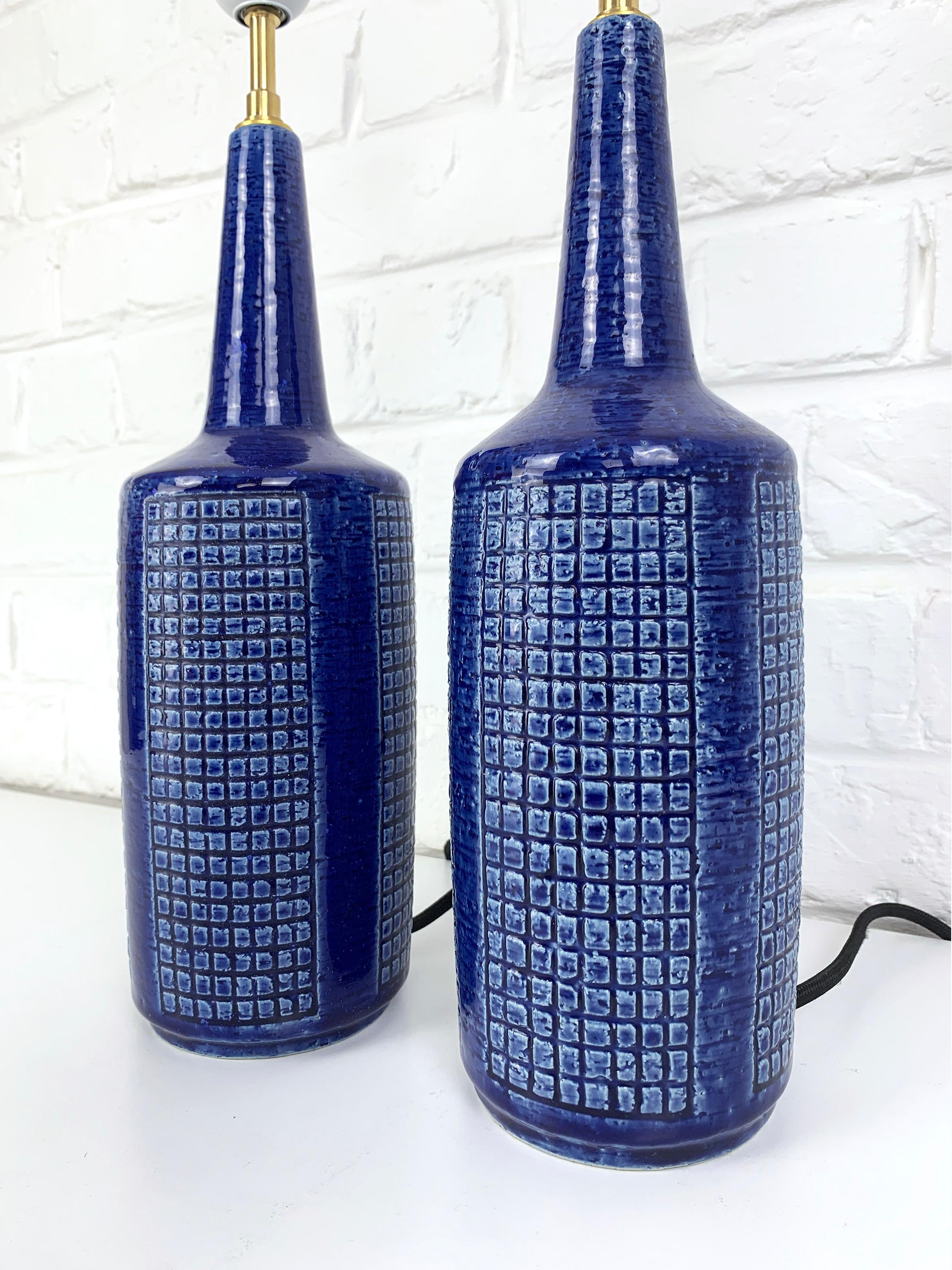 Paire de lampes de table en céramique bleue de Palshus Danemark, grès Linnemann-Schmidt en vente 2