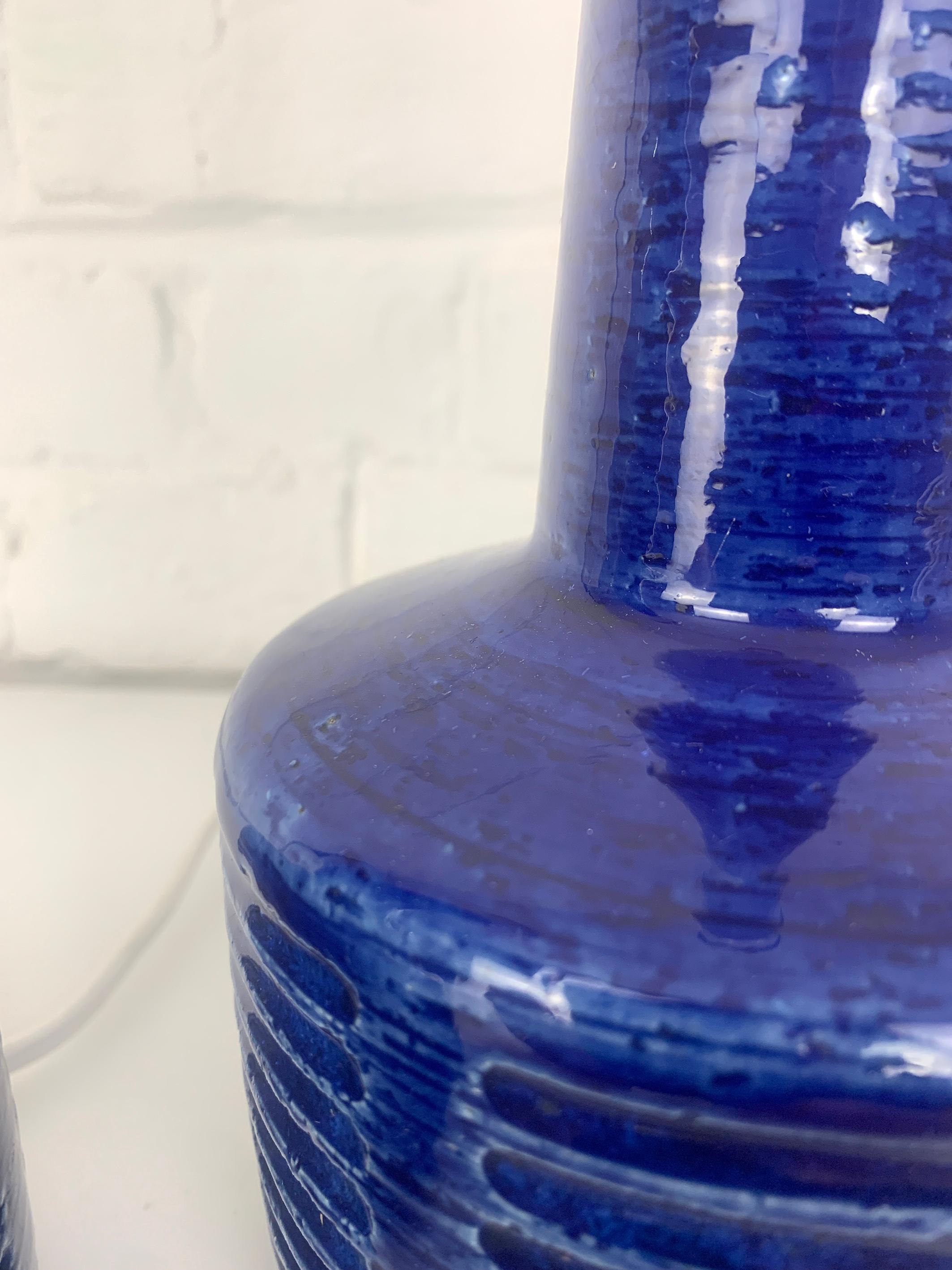 Blaue Keramik-Tischlampen von Palshus Dänemark, Steingut Linnemann-Schmidt, Paar im Angebot 4