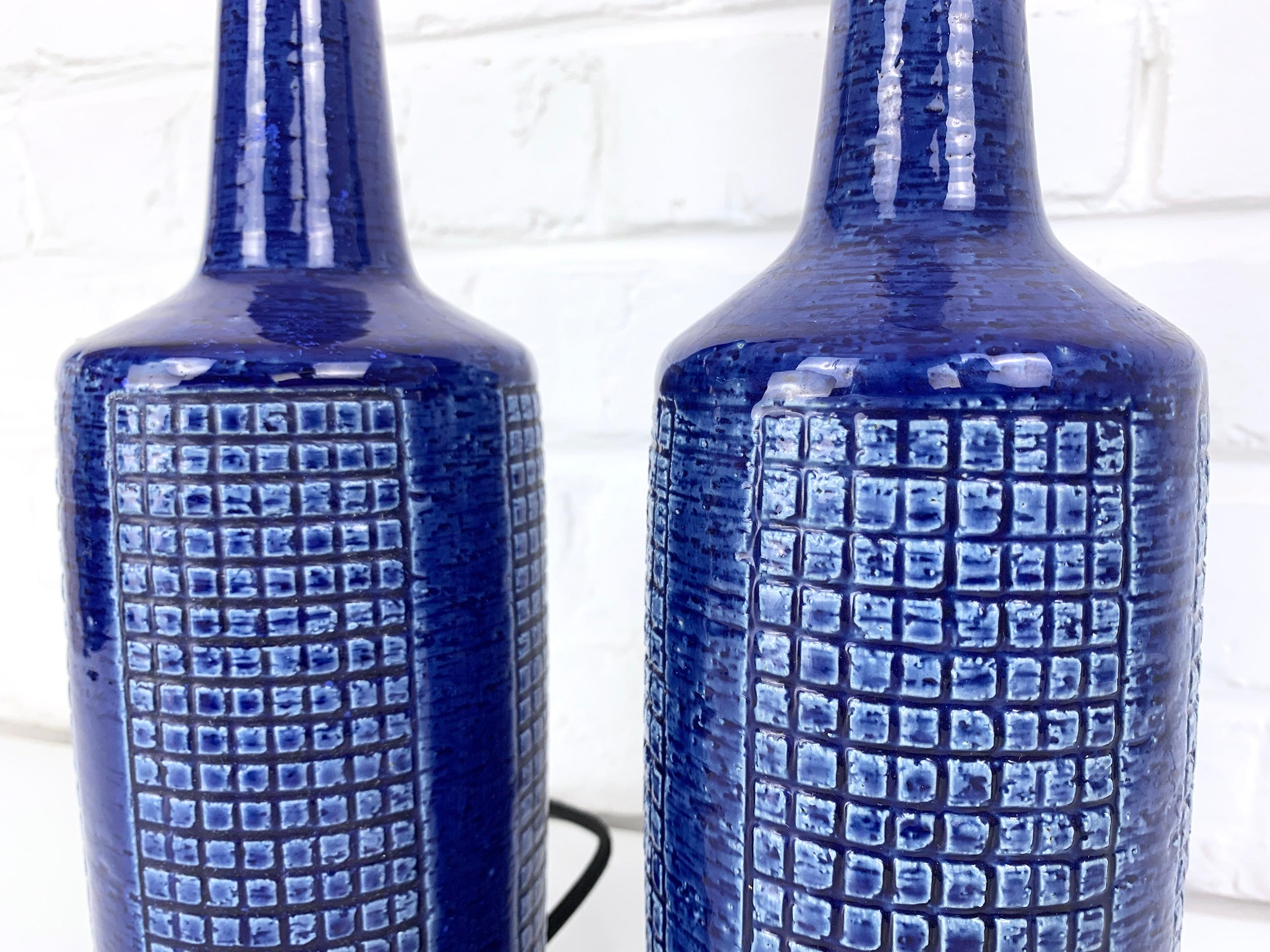 Paire de lampes de table en céramique bleue de Palshus Danemark, grès Linnemann-Schmidt en vente 3
