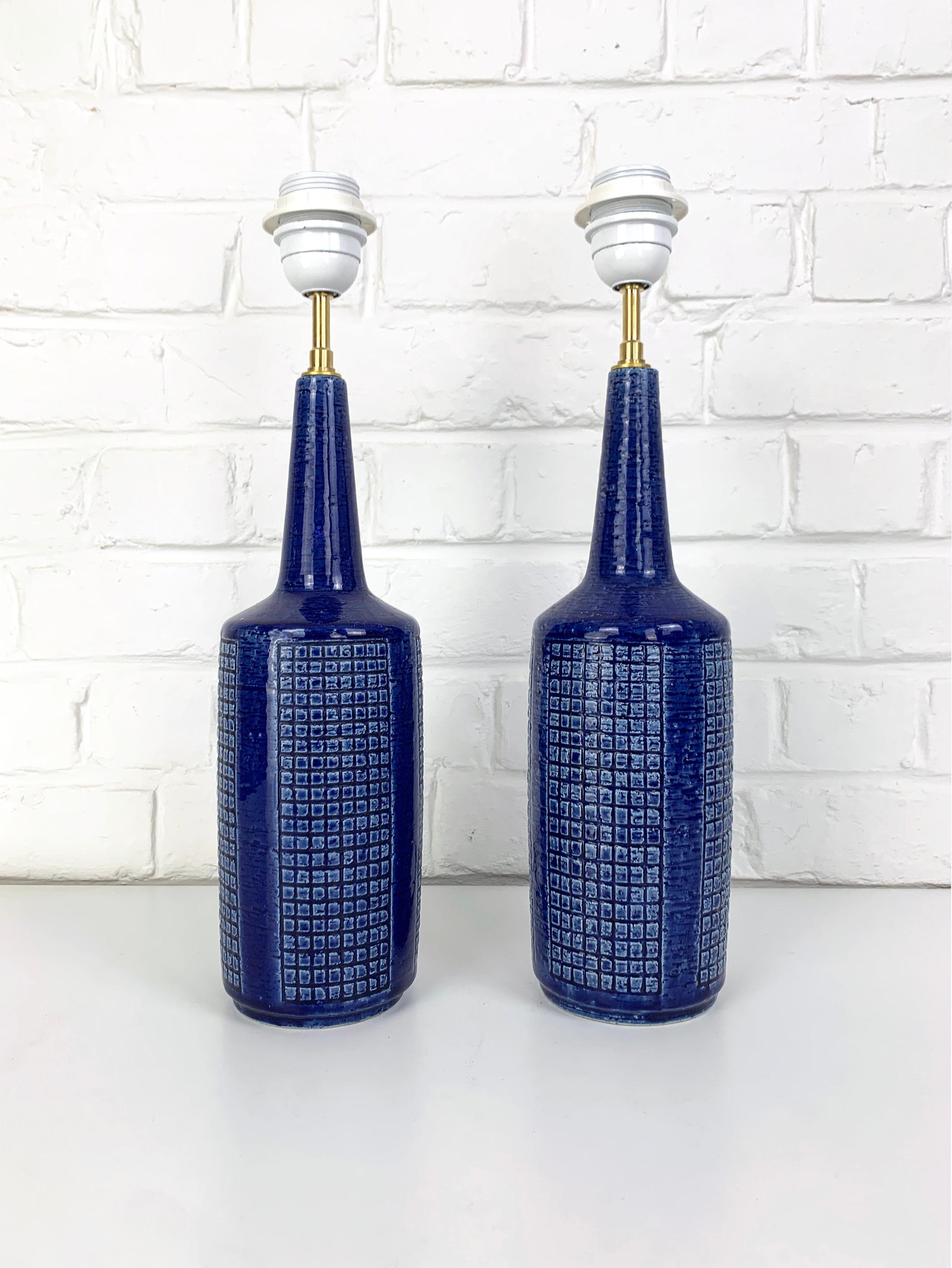 Paire de lampes de table en céramique bleue de Palshus Danemark, grès Linnemann-Schmidt en vente 4