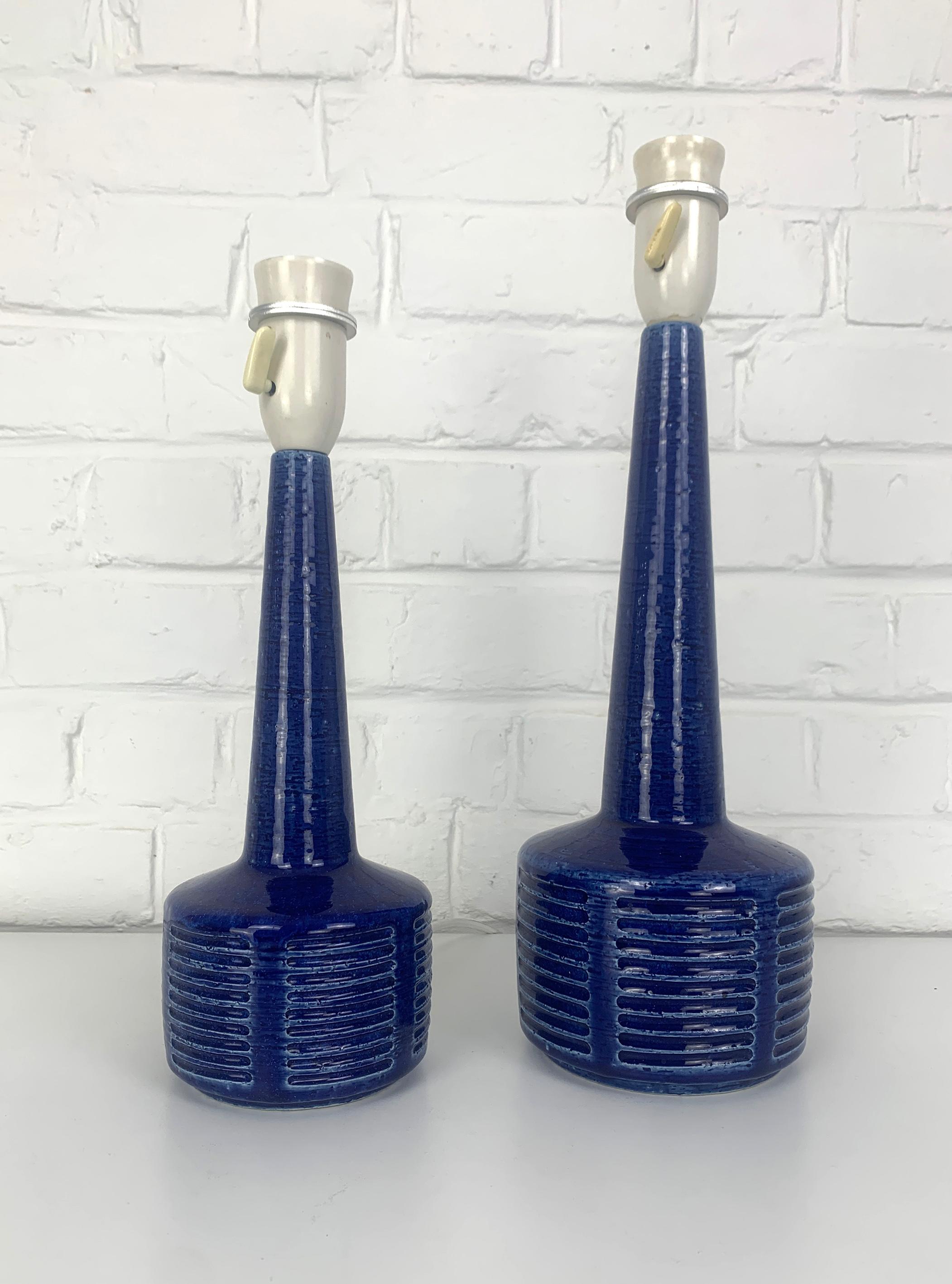 Paire de lampes de table en céramique bleue de Palshus Danemark, grès Linnemann-Schmidt en vente 5