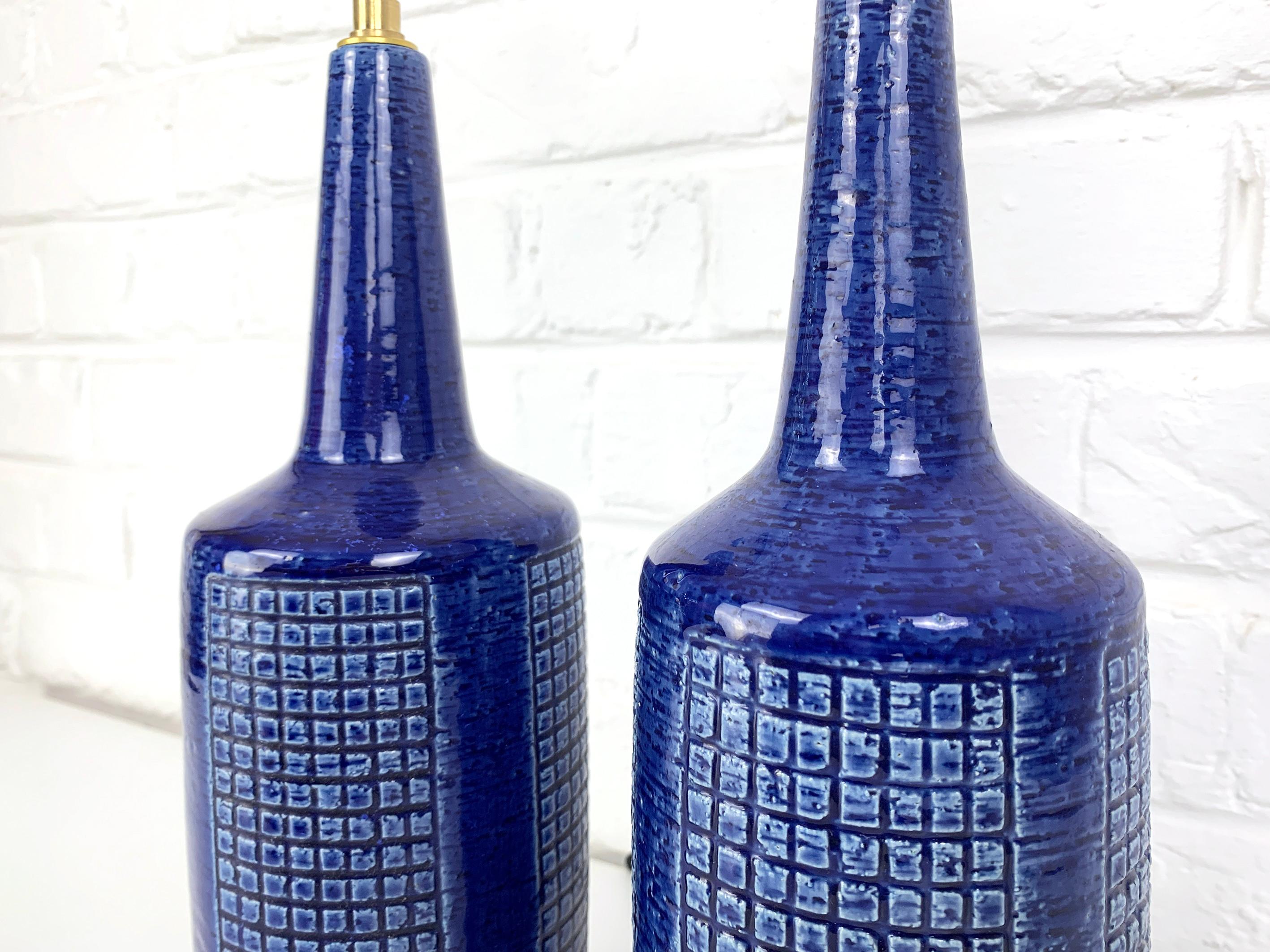 Paire de lampes de table en céramique bleue de Palshus Danemark, grès Linnemann-Schmidt en vente 5