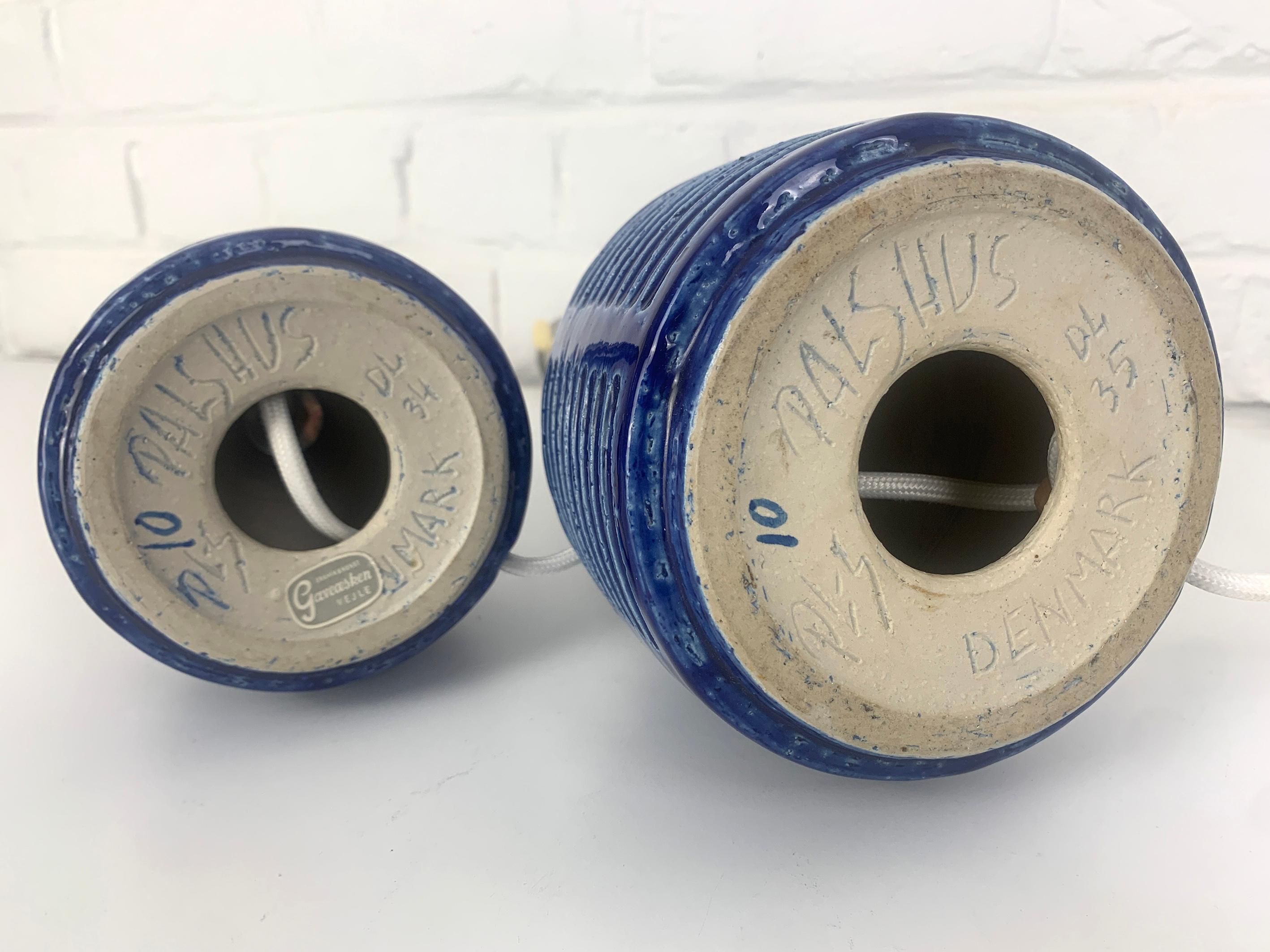 Paire de lampes de table en céramique bleue de Palshus Danemark, grès Linnemann-Schmidt en vente 6