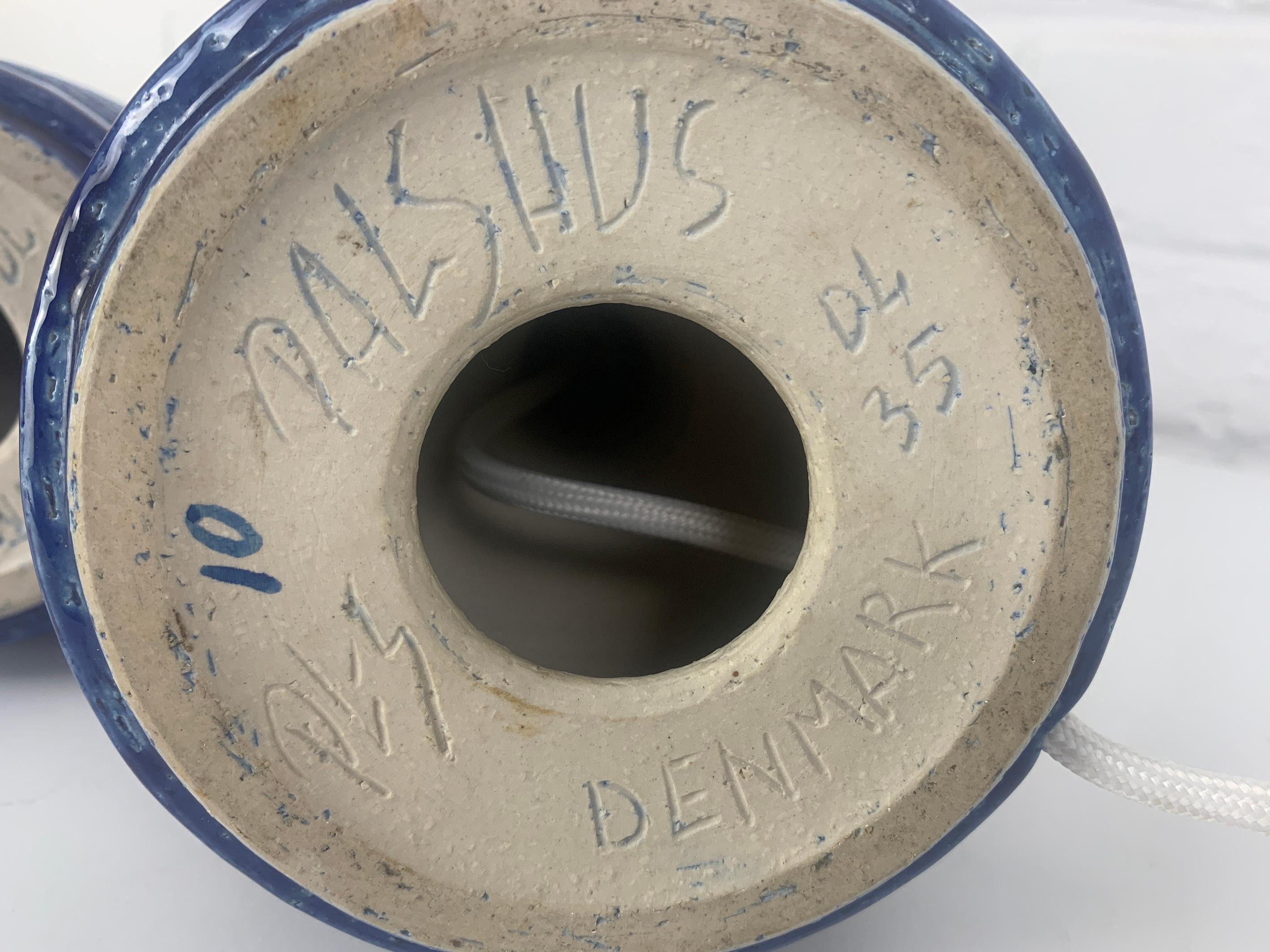 Blaue Keramik-Tischlampen von Palshus Dänemark, Steingut Linnemann-Schmidt, Paar im Angebot 8