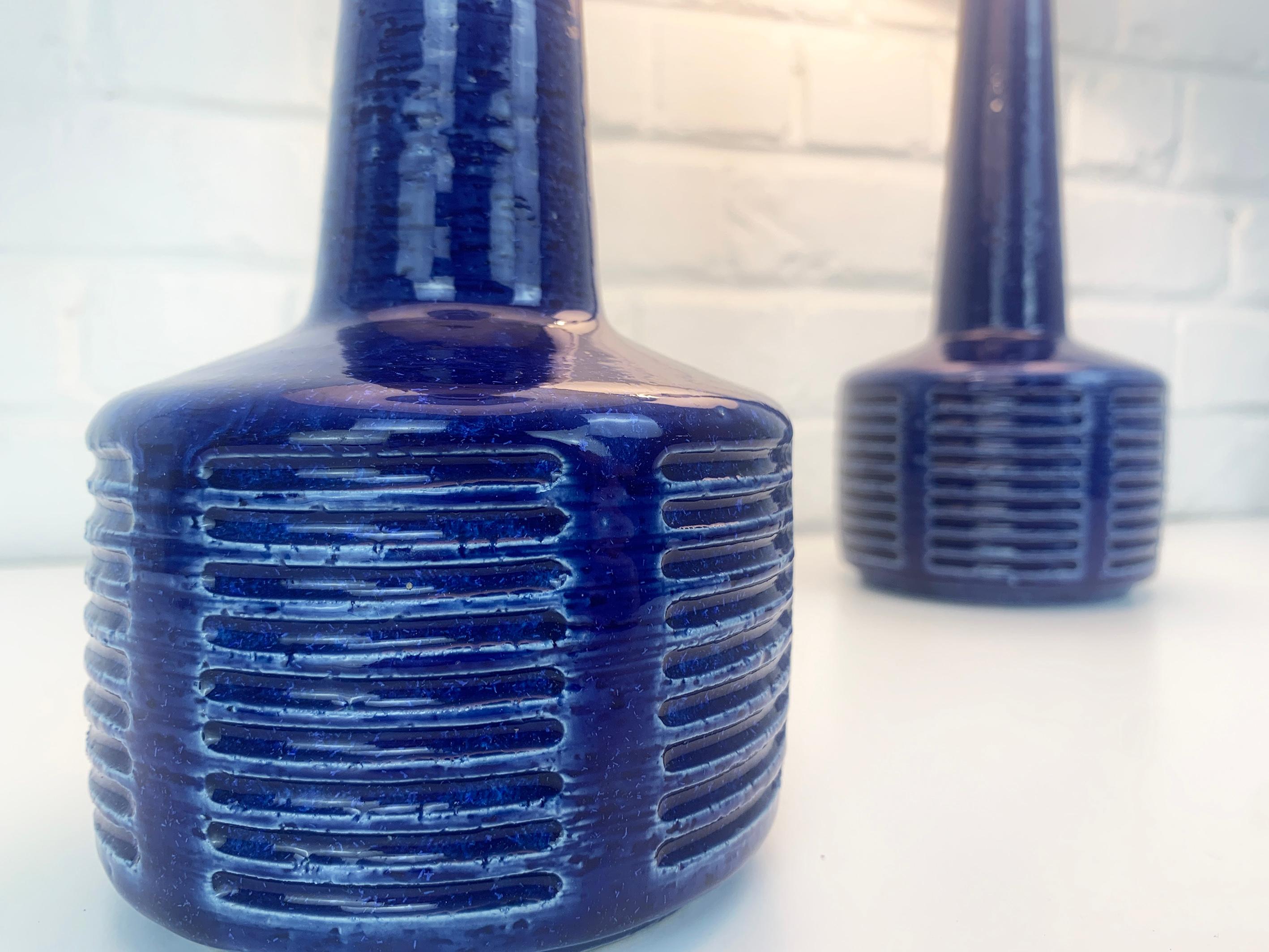 Danish Pair blue ceramic table lamps by Palshus Denmark, stoneware Linnemann-Schmidt For Sale