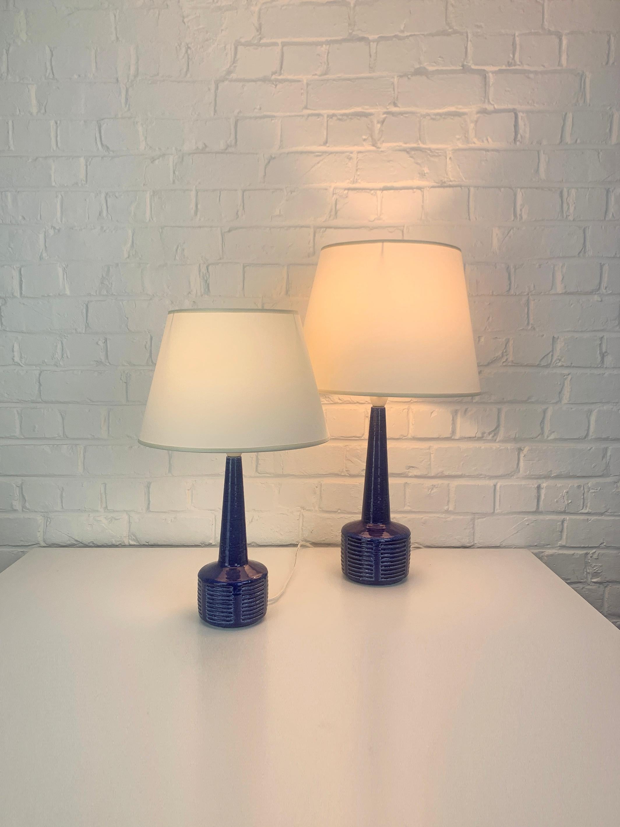 Ceramic Pair blue ceramic table lamps by Palshus Denmark, stoneware Linnemann-Schmidt For Sale