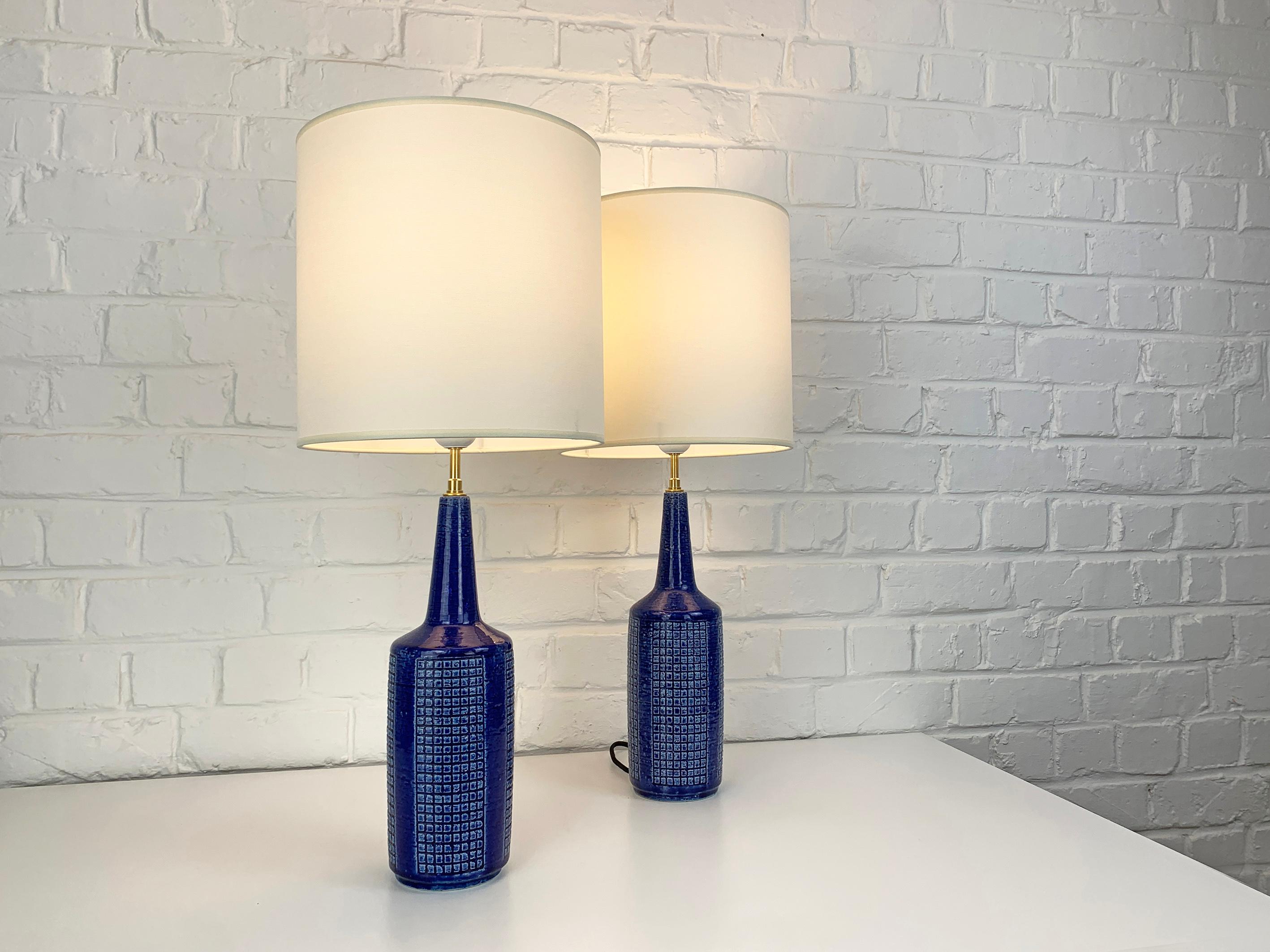 Paire de lampes de table en céramique bleue de Palshus Danemark, grès Linnemann-Schmidt en vente 1