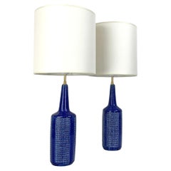 Blaue Keramik-Tischlampen von Palshus Dänemark, Steingut Linnemann-Schmidt, Paar