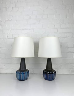 Pair Blue Ceramic Table Lamps, Einar Johansen for Søholm Keramik, Denmark, 1960s