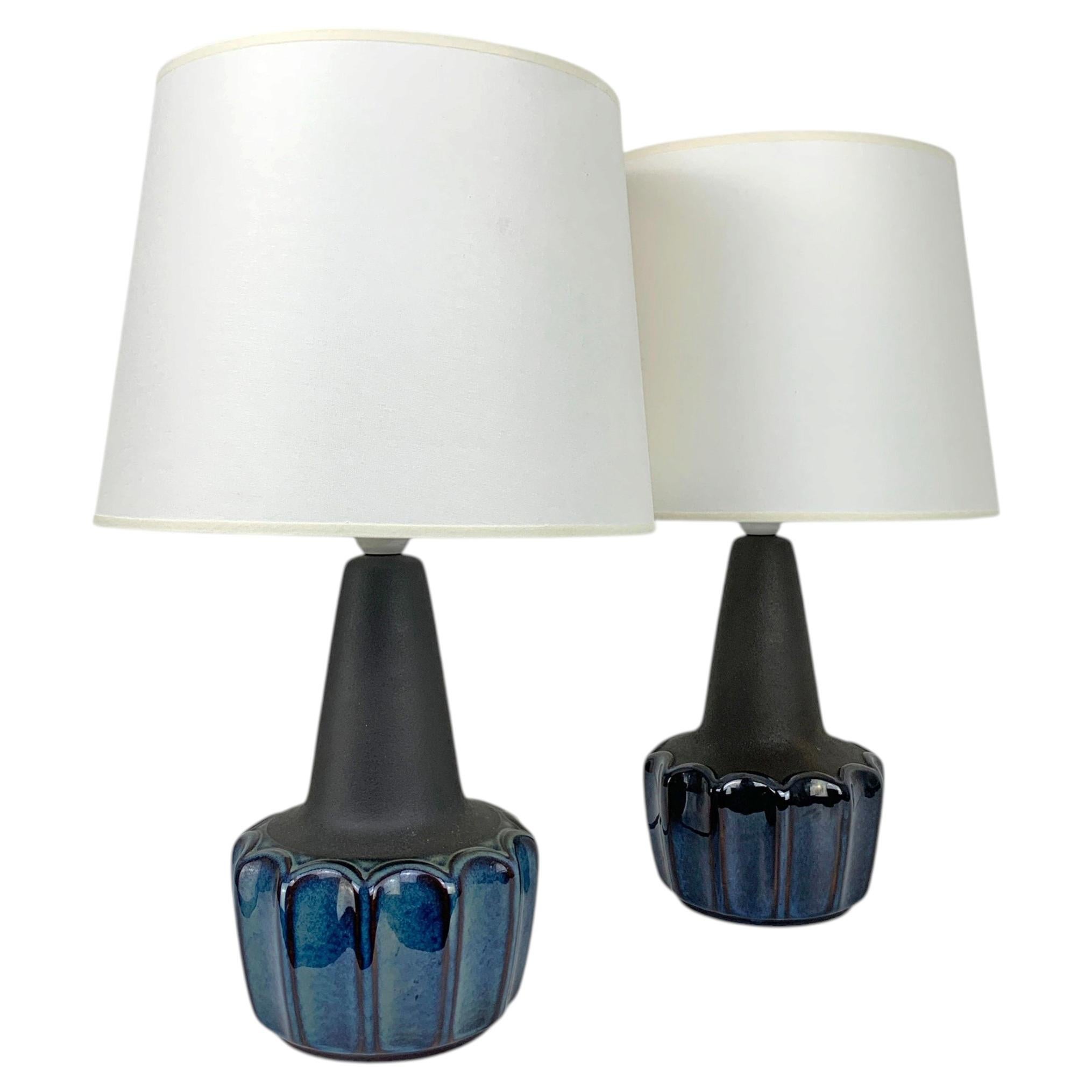 Pair Blue Ceramic Table Lamps, Einar Johansen for Søholm Keramik, Denmark, 1960s For Sale