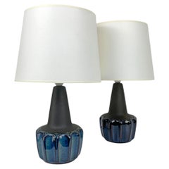 Pair Blue Ceramic Table Lamps, Einar Johansen for Søholm Keramik, Denmark, 1960s