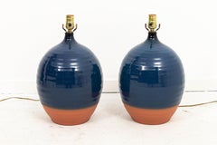 Pair of Blue Glazed Terracotta Lamps