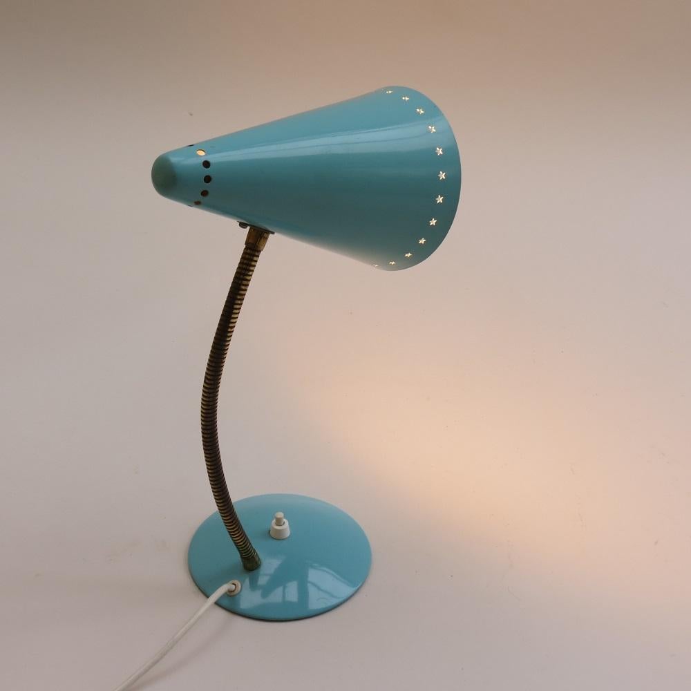 Machine-Made Pair Blue Metal 1950s Goose Neck Adjustable Spot Desk Lamps