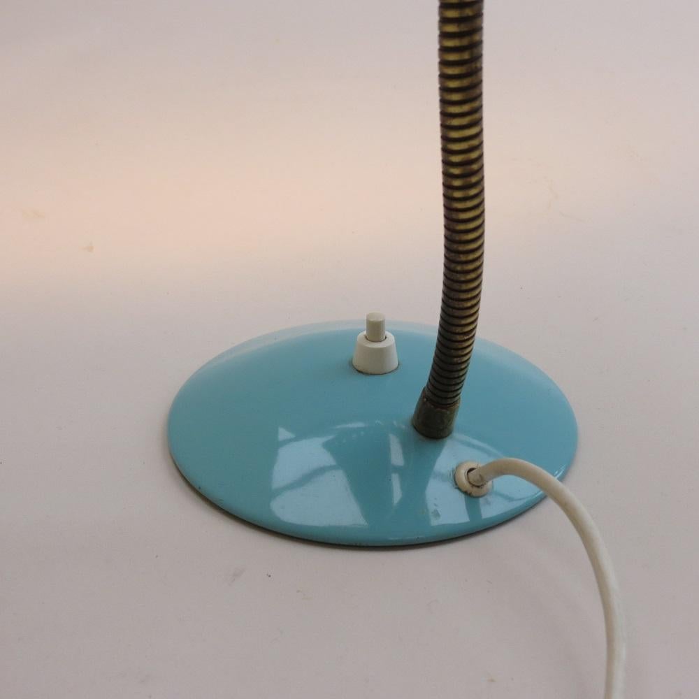 20th Century Pair Blue Metal 1950s Goose Neck Adjustable Spot Desk Lamps