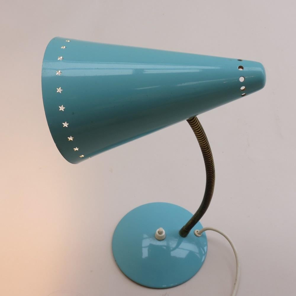 Pair Blue Metal 1950s Goose Neck Adjustable Spot Desk Lamps 2