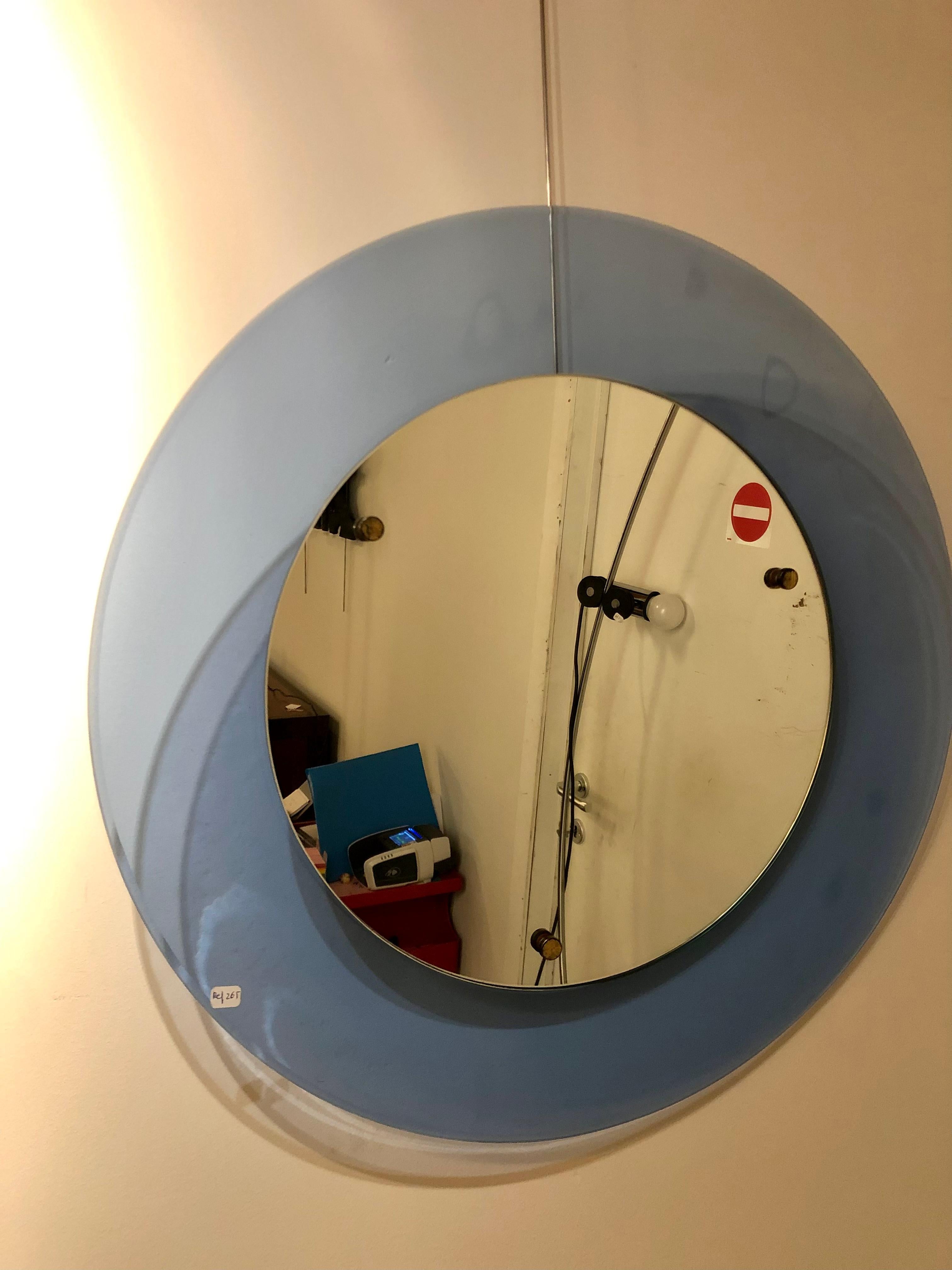 italien Paire de miroirs bleus Mid-Century Modern en vente