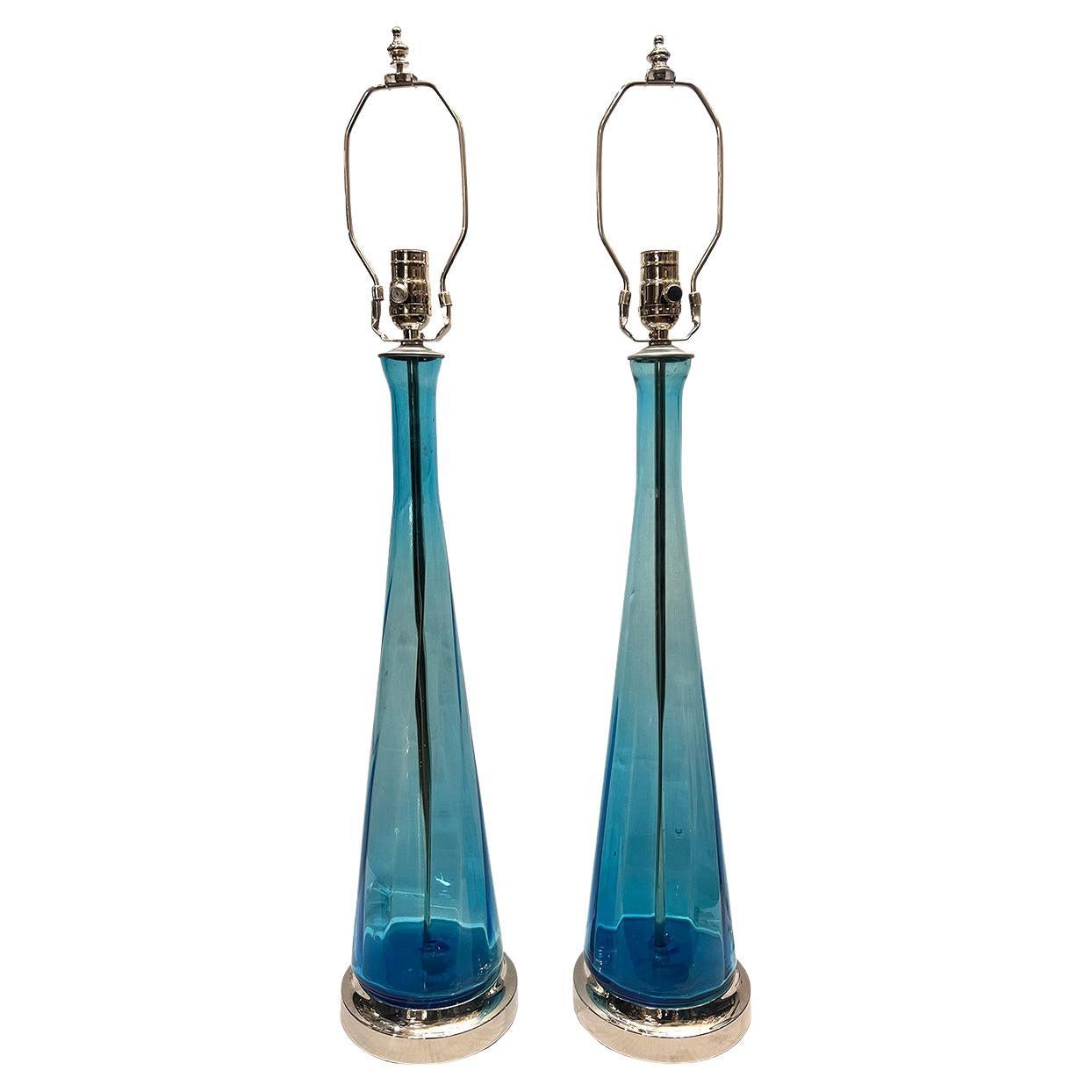 Pair Blue Murano Table Lamps