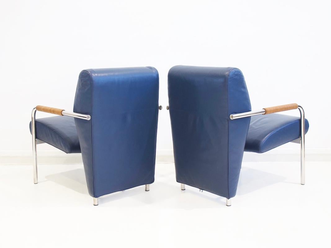 Pair Blue of Niccola Lounge Chairs by Andrea Branzi for Zanotta For Sale 3