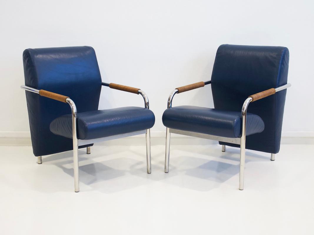 Modern Pair Blue of Niccola Lounge Chairs by Andrea Branzi for Zanotta For Sale