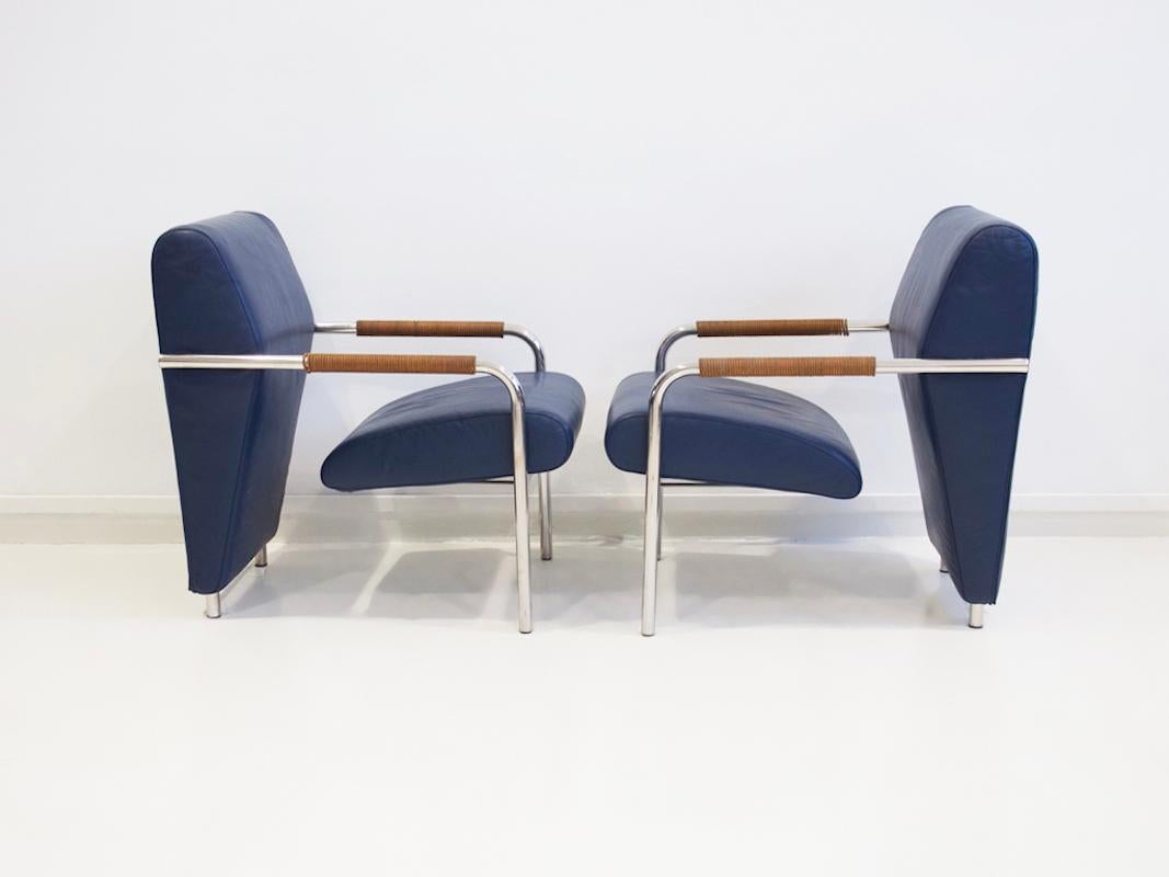 Italian Pair Blue of Niccola Lounge Chairs by Andrea Branzi for Zanotta For Sale