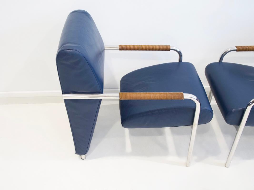 Pair Blue of Niccola Lounge Chairs by Andrea Branzi for Zanotta In Good Condition For Sale In Madrid, ES