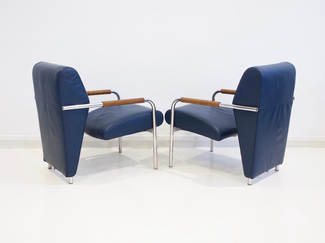 Steel Pair Blue of Niccola Lounge Chairs by Andrea Branzi for Zanotta For Sale