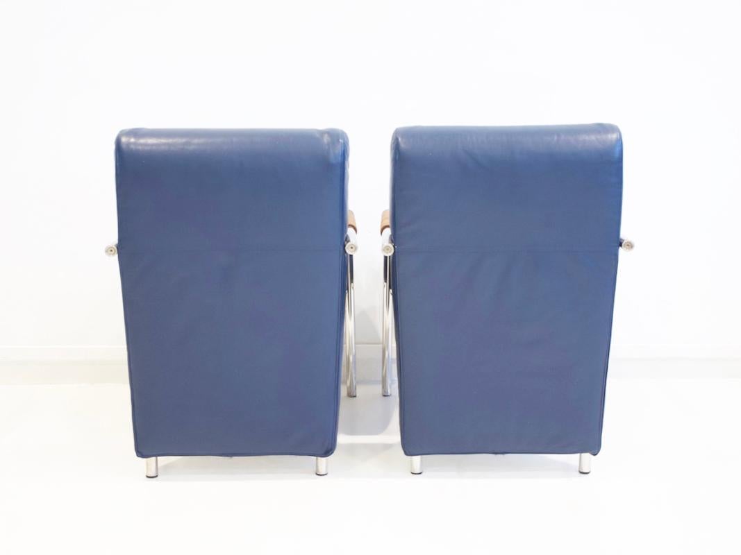 Pair Blue of Niccola Lounge Chairs by Andrea Branzi for Zanotta For Sale 1