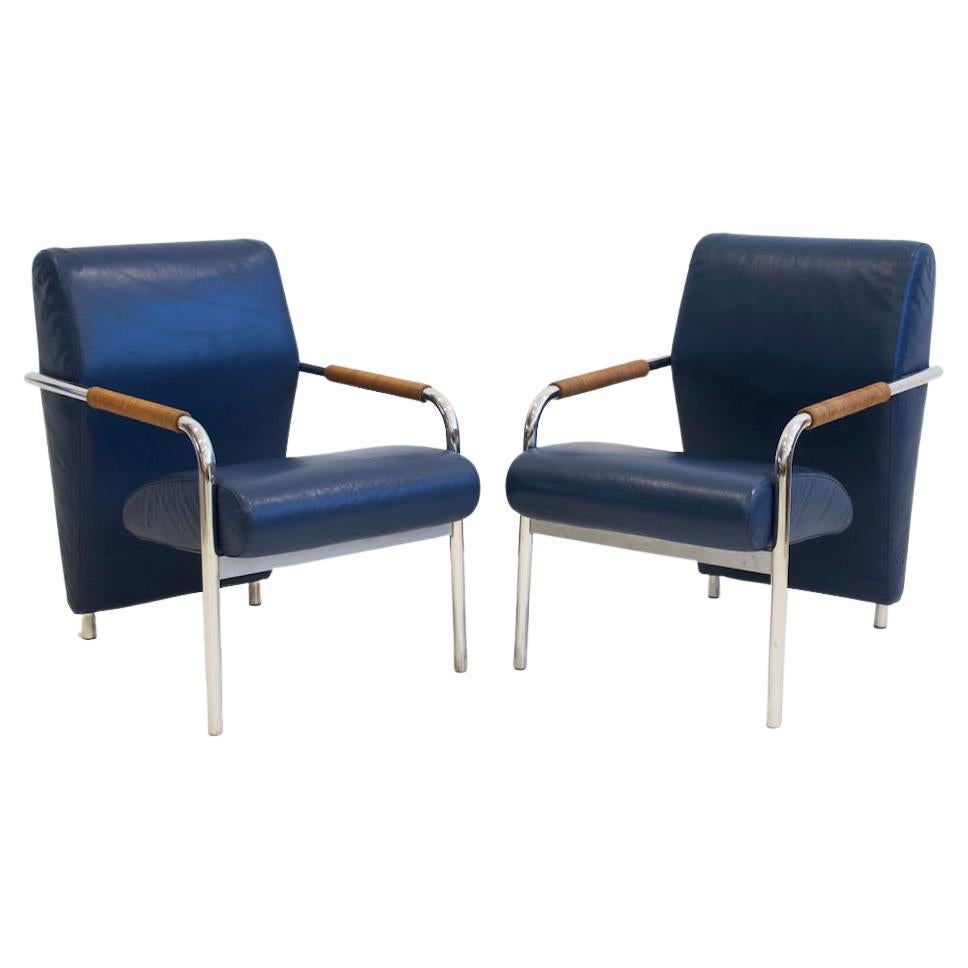 Pair Blue of Niccola Lounge Chairs by Andrea Branzi for Zanotta For Sale